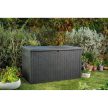 Keter Rattan mintázatú, óriási JAVA BOX műanyag kerti tároló 850 L Antracit-szürke színű