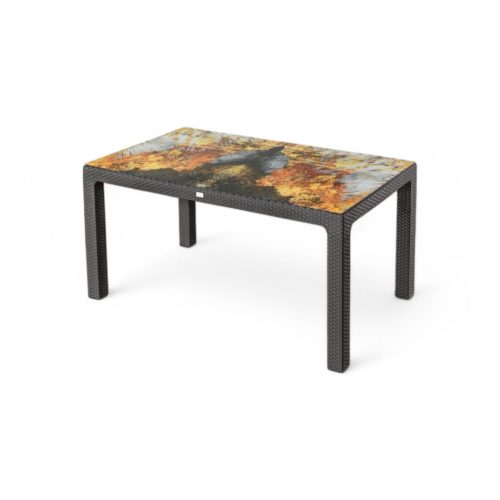 Rattan asztal barna, színesüveg, 150x90cm