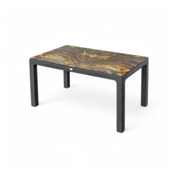 Rattan asztal antracit, színesüveg, 150x90cm
