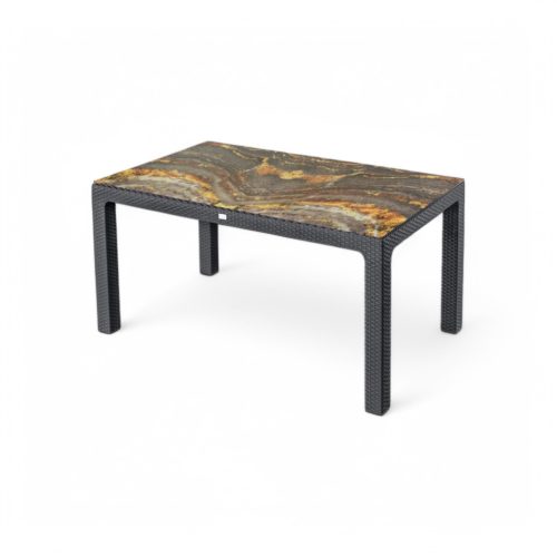 Rattan asztal antracit, színesüveg, 150x90cm