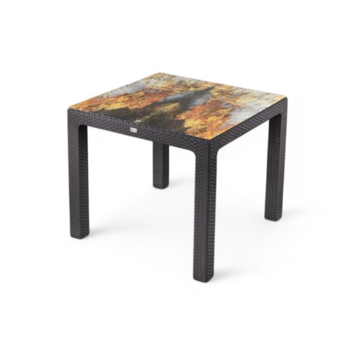 Rattan asztal színesüveg, barna, 90x90cm