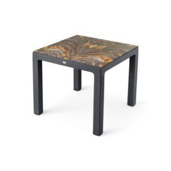 Rattan asztal színesüveg, antracit, 90x90cm