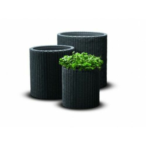 S+M+L Cylinder planters műrattan kaspó szett, antracit színű