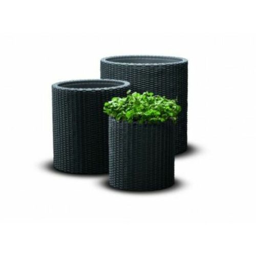Keter S+M+L Cylinder planters műrattan kaspó szett, antracit színű