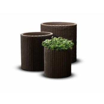   Keter S+M+L Cylinder planters műrattan kaspó szett, whiskey barna színű