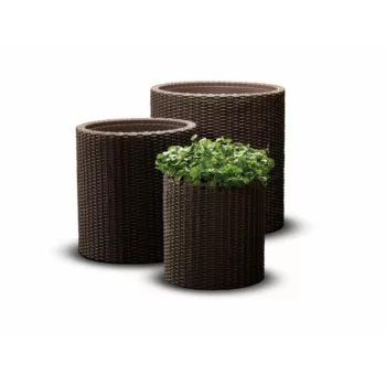   Keter S+M+L Cylinder planters műrattan kaspó szett, whiskey barna