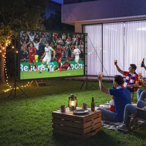  100 Zoll 16:9 HD 4K/8K Projektor-Leinwand mit Ständer, tragbare doppelseitige Leinwand mit klappbaren Stativen, Weiß
