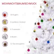 Műfenyő 150 cm, műfenyő gömbdíszekkel, csengőkkel, dobokkal, ajándékdobozokkal, karácsonyfa 680 tűlevel, 12 tobozzal, karácsonyi dekoráció fém állvánnyal beltéri használatra