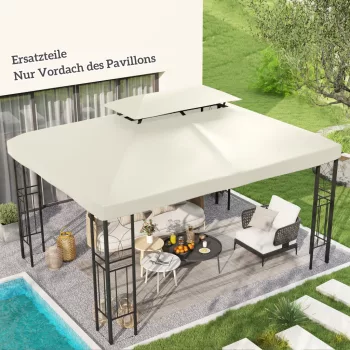   Póttető 3 x 4 m-es pavilonhoz, vízlepergető, dupla tetős pavilontető, póttakaró kerti pavilonhoz, poliészter szövetből készült alkatrészek, krémfehér