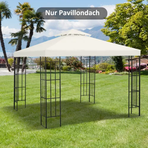 Póttető 3 x 3 m-es kerti pavilonhoz, vízálló, dupla tetővel, vízelvezető lyukakkal, pótfedéllel, pótalkatrészekkel kerti pavilonhoz/sátorhoz, krémfehér