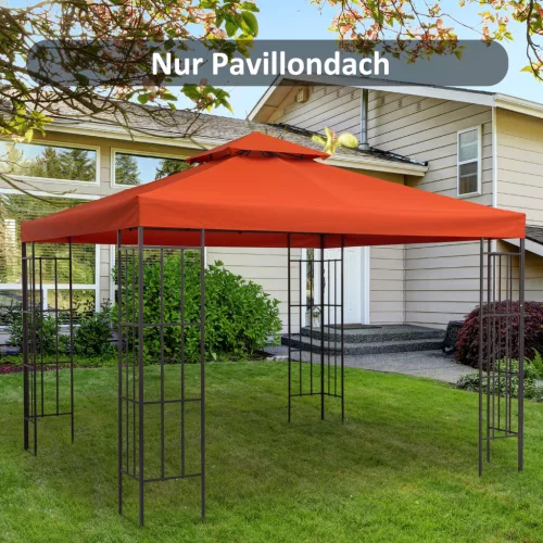 Cseretető 3x3m-es pavilonhoz, vízlepergető pavilontető fém pavilonhoz, póttető kerti pavilonhoz, partisátorhoz, kerti sátorhoz, poliészter, rozsdavörös