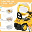 Járműjáró kotrógép ásóval, gyermek kotrógép tárolóhellyel az ülés alatt, játék kotrógép 30 kg-ig, 1,5-4 éves gyermekek számára alkalmas, sárga és fekete