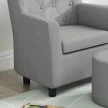 Gyerekfotel lábtartóval, rombuszmintás háttámla, puha ülés, fa váz, szürke