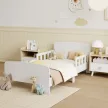 Gyerekágy biztonsági korláttal, kisgyermekágy 3-8 éves gyermekeknek, MDF, fehér