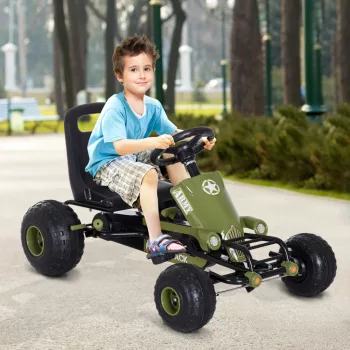   Gokart pedálos autó kézifékkel, előre- és hátrameneti fokozattal, gyermekjármű, pedálos autó állítható üléssel 3-6 éves gyermekeknek, 99 x 65 x 56 cm, zöld