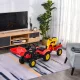 Pedálos traktor utánfutóval, homlokrakodóval, állítható ásóval, pedálos traktor 3 éves kortól, piros