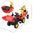Pedálos traktor utánfutóval, homlokrakodóval, állítható ásóval, pedálos traktor 3 éves kortól, piros