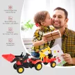 Pedálos traktor utánfutóval, homlokrakodóval, állítható ásóval, pedálos traktor 3 éves kortól, piros