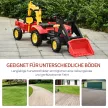 Pedálos traktor utánfutóval, homlokrakodóval, állítható ásóval, pedálos traktor 3 éves kortól, piros