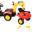 Pedálos traktor utánfutóval, homlokrakodóval, állítható ásóval, pedálos traktor 3 éves kortól, piros