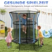 Gyerek trambulin, 122 x 111 cm, biztonsági hálóval, párnázott, acél, teherbírás akár 50 kg, fekete és kék