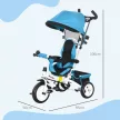  6-in-1 Kinderdreirad mit Schiebestange, Dach, Gurt, Ablagekorb, für 1-5 Jahre, Blau