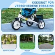 Gyerek tricikli, gyerek kerékpár, hátsó kosár, pohártartó, napellenző, fém, kék