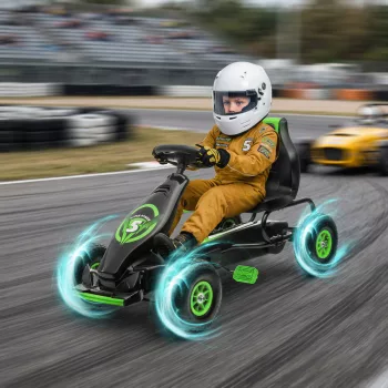   Gyerek gokart, pedálokkal, állítható üléssel, beltéri és kültéri használatra, 5 éves kortól, zöld+fekete, 121 x 58 x 61 cm