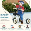  Dreirad für Kinder 2-5 Jahre, höhenverstellbarer Sitz, Klingel, Fahrradkorb, Metallrahmen, Weiß