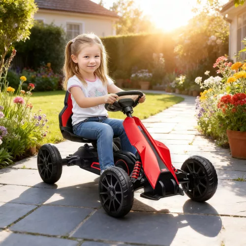 Pedálos gokart előre és hátramenettel, 3-8 éves gyermekek számára, piros