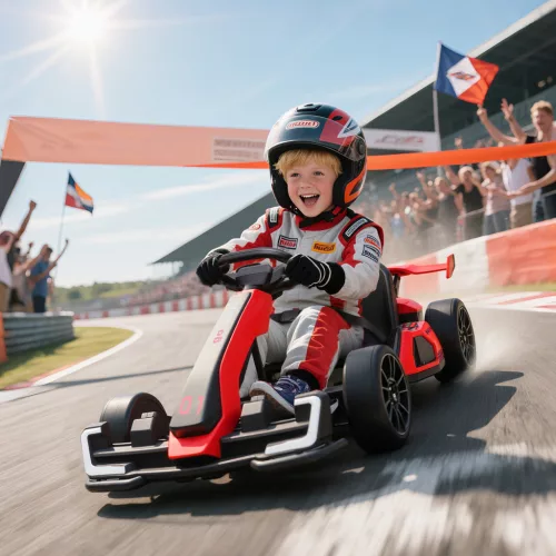 Gyerek gokart, elektromos gokart kürttel és zenei funkcióval, állítható ülés, 12 km/h-ig, műanyag, fém, piros