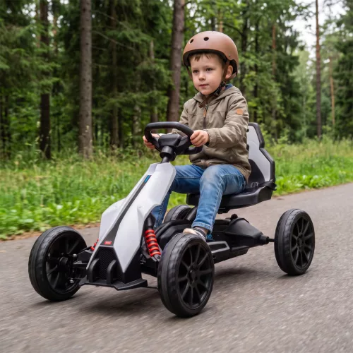  Elektro Go-Kart für Kinder 3-5km/h Gokart mit 2-Fach verstellbarem Geschwindigkeit, Sicherheitsgurt, EVA-Räder für 3-8