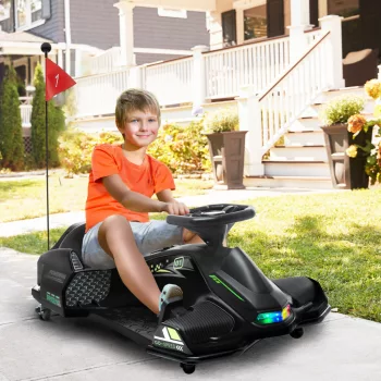   Elektromos gyerek gokart, gumikerekekkel, 3-8 km/h, világítással és zenei funkcióval, fekete