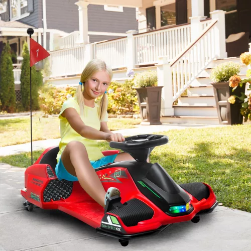 Elektromos gyerek gokart, gumikerekekkel, 3-8 km/h, világítással és zenei funkcióval, piros