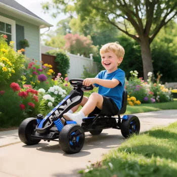   Pedálos gokart, fékes pedálos autó gyerekeknek, csúszásgátló kerekek, fém váz, 3-6 éves korig, kék