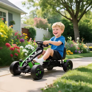   Pedálos gokart, fékes pedálos autó gyerekeknek, csúszásgátló kerekek, fém váz, 3-6 éves korig, zöld