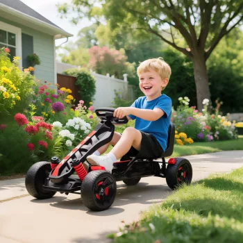   Pedálos gokart, fékes pedálos autó gyerekeknek, csúszásgátló kerekek, fém váz, 3-6 éves korig, piros