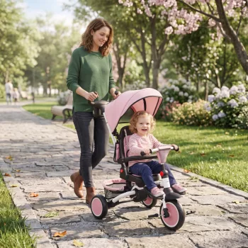    Kinderdreirad, 6-in-1 Buggy für Kleinkinder, mit Schiebegriff, verstellbarer Sitz, faltbares Design, Sicherheitsnetz