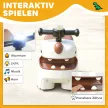 Tolható autó, dinoszaurusz mintával, kormánykerékkel, lámpákkal, hangokkal, 4 kerékkel, krémfehér+barna