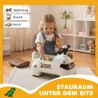 Tolható autó, dinoszaurusz mintával, kormánykerékkel, lámpákkal, hangokkal, 4 kerékkel, krémfehér+barna