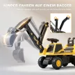 Ráülős kotrógép ásóval, forgatható kormánykerékkel, állítható felépítménnyel, háttámlával, 1,5-3 éves gyermekeknek, sárga