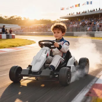   24 V-os elektromos gokart gyerekeknek, 18 km/h-ig, drift funkcióval ellátott gokart, 2 motorral ellátott drift kart, állítható ülés, fehér