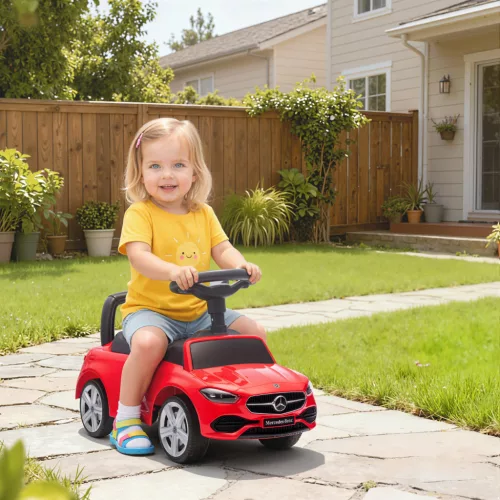 Mercedes-Benz C-osztályú kisautó kürttel, motorhangokkal, tárolóhellyel, 18-36 hónapos gyermekek számára, piros