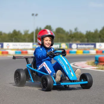   24 V-os elektromos gokart vezetéshez és driftelésre, nejlon gumiabroncsokkal, biztonsági övvel, kürttel, zenével 8-12 éves korig, kék