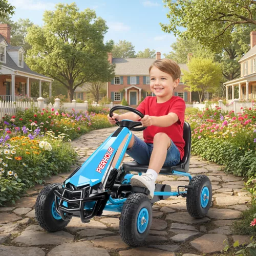 Pedálos gokart gyerekeknek, állítható magasságú ülés, EVA kerekek, fék, kuplung, 3-8 éves korig, kék
