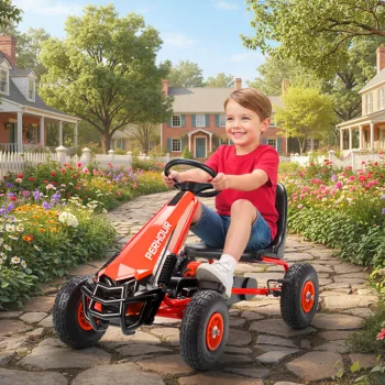   Pedálos gokart gyerekeknek, állítható magasságú ülés, EVA kerekek, fék, kuplung, 3-8 éves korig, piros