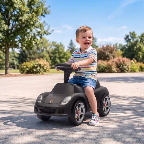 Porsche kisautó kürttel, lámpákkal és motorhanggal, 18-36 hónapos korig, matt fekete