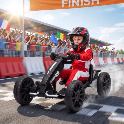  Elektro Go-Kart für Kinder 12V Gokart mit 2 Motoren, 4-fach verstellbarem Sitz Sanftanlauf EVA-Räder LED-Scheinwerfer