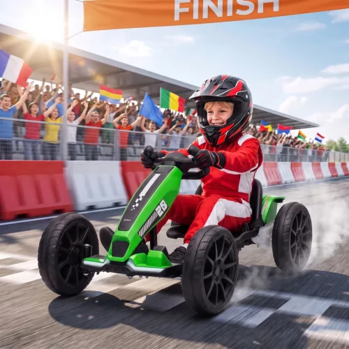  Elektro Go-Kart für Kinder 12V Gokart mit 2 Motoren, 4-fach verstellbarem Sitz Sanftanlauf EVA-Räder LED-Scheinwerfer