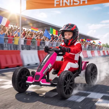    Elektro Go-Kart für Kinder 12V Gokart mit 2 Motoren, 4-fach verstellbarem Sitz Sanftanlauf EVA-Räder LED-Scheinwerfer